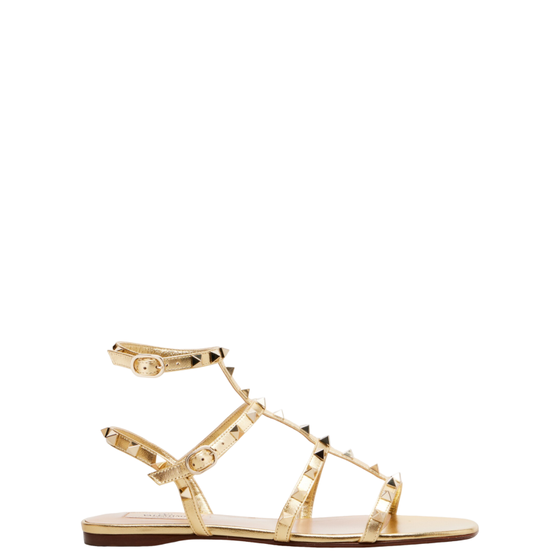 ROCKSTUD METALLIC LEATHER SANDALS 