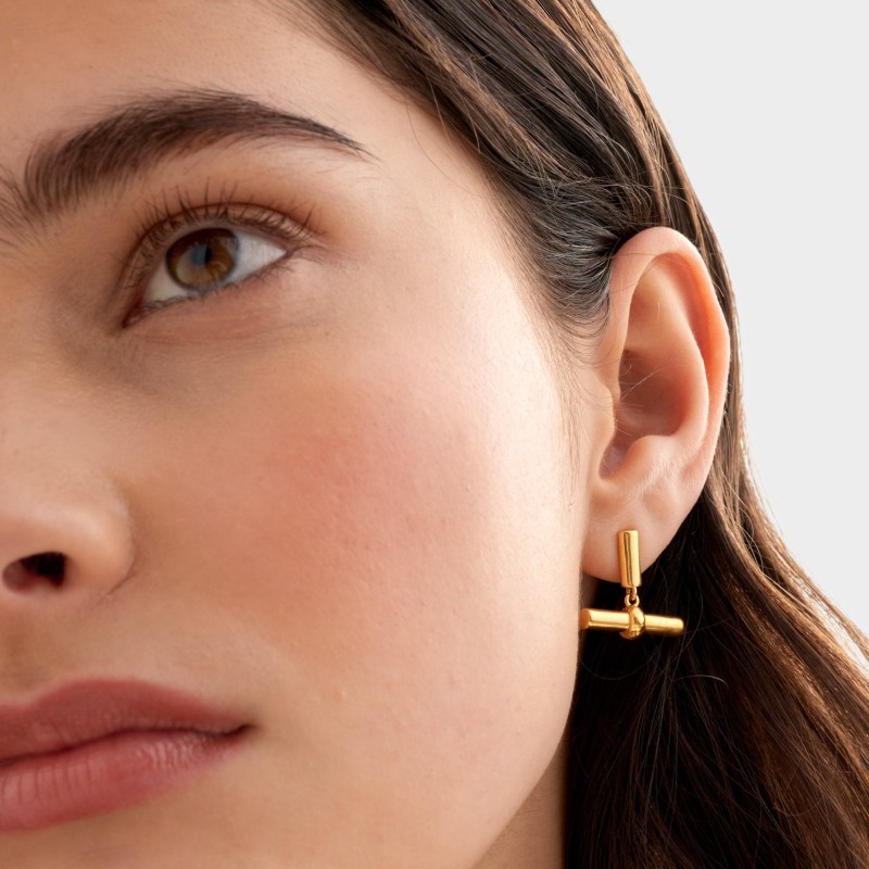 Themis Waterproof Gold T-Bar Earrings